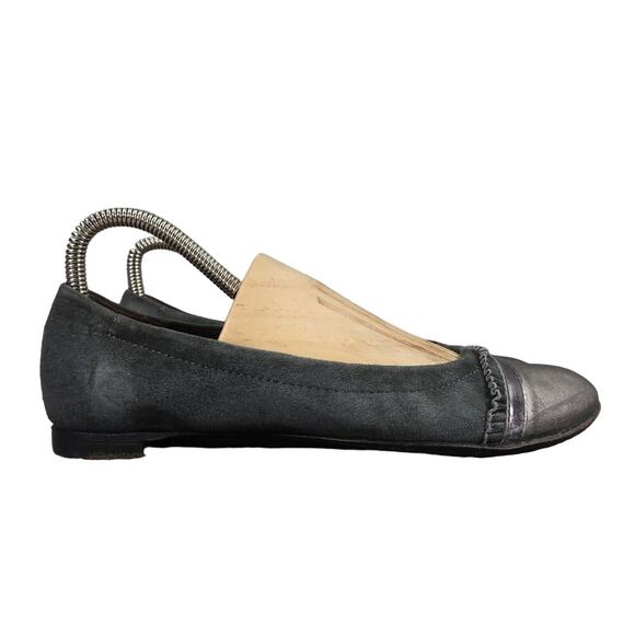 AGL Shoes Womens 36.5 Ballet Flats Ruffle Cap Toe Leather Metallic Fashion Grey - Picture 2 of 15